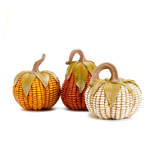 Valery Madelyn Pumpkins Fall Table Decor for Home, Set of 3 Decorative Corn Pumpkins Resin Figurines for Indoor Tabletop Centerpieces Harvest Autumn Thanksgiving Tier Tray Shelf Decoration 5.1 Inch