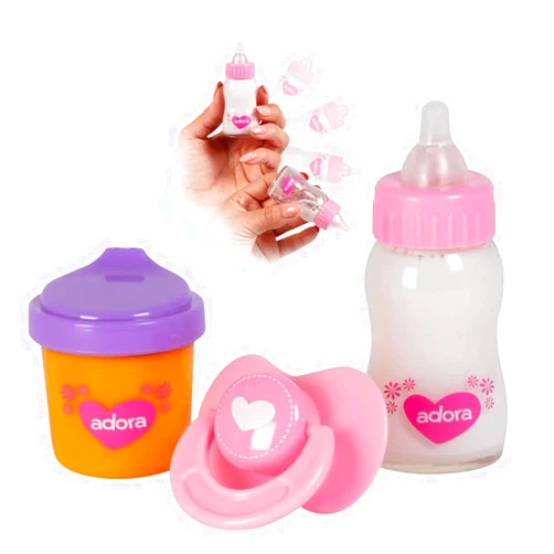 Adora Baby Doll Accessories Magic Sippy Set 3-Piece Set Comes with a Pacifier and Magic Baby Doll Bottles with Disappearing Milk and Orange Juice, Birthday Gift For Ages 2 and Up