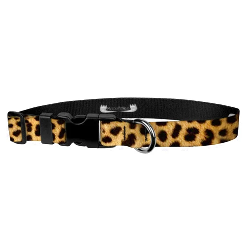 Moose Pet Wear Animal Print Dog Collar - Waterproof Cute Leopard Print Dog Collar - 3/4 Inch Adjusts 8.5-12.5 Inches, Small, Leopard