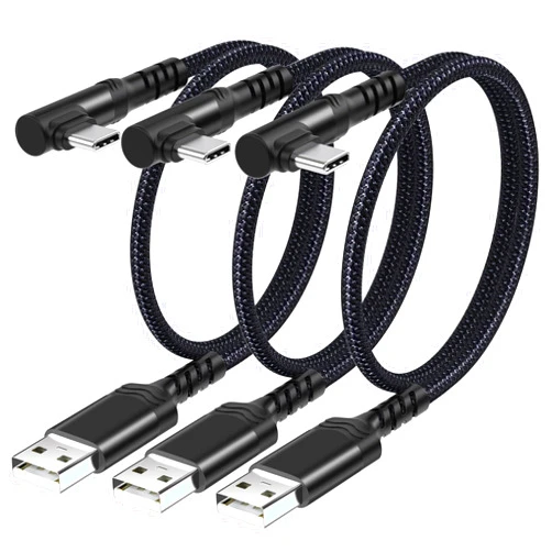 Agtray Short USB Type C Cable, Agtray 3-Pack 1Ft USB-C Right Angle Plug 3A Fast Charging Android Charger USB a to USB c 90 Degree L Shape Cord for Galaxy S23 S22 S21, Note20 10, A71 A51, Pixel 7 7A 6 (Black)