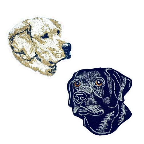 Addones 2 Pcs Black Dog Labrador pet Dog and Golden Retriever Face Portrait Iron On Sew On Embroidered Patch Applique for Clothes, Dress, Hat, Jeans, DIY Accessories
