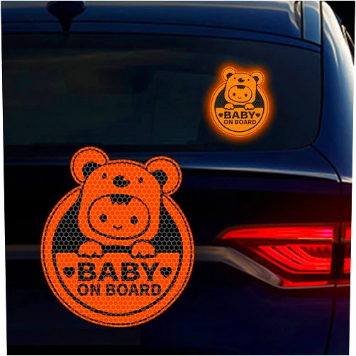 Nouiroy 2 Pcs Baby on Board Stickers for Cars, Nouiroy Cute Baby Super Strong Reflective Koala Baby in Car Decals and Stickers Baby Caution Bumper Safety Warning Sign Waterproof Vinyl Sticker (Orange)