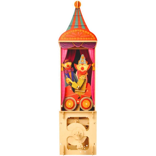 Clockwork Dreams Clowns Wood Gear Toy w/Hand Crank, Printed Wood Pieces & Instructions - Sustainable Automata Wood Toys
