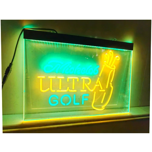 Paerma Bar Neon Light Sign Ultra Golf Bag Beer Led Lamp Neon Like Signs For Wall Decor, Green, yellow