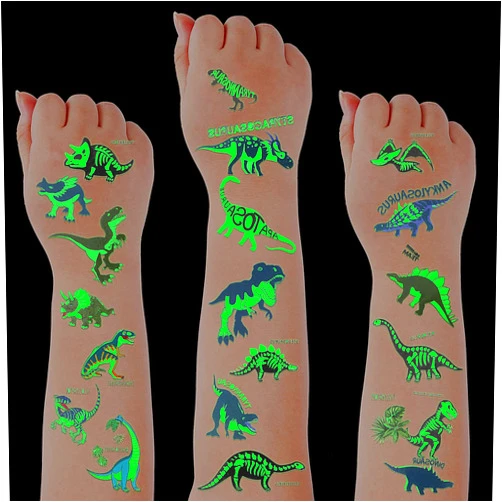 Zonon Halloween Dinosaur Temporary Tattoos for Kids Glow in The Dark Dinosaur Tattoos Sticker Luminous Waterproof Dino Temporary Tattoos for kids Halloween Christmas Party Supplies(Glow Style)