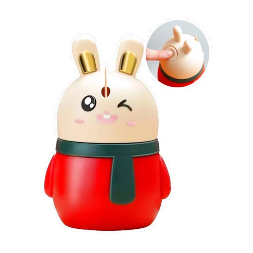 YENMOP Toothpick Holder Dispenser with Tooth Picks , Pop-Up Automatic Cute Bunny Décor Novelty Toothpicks Container Kawaii Funny Present for Girls Women Kitchen Home Holds 100 Pcs Tooth Picks (Red)