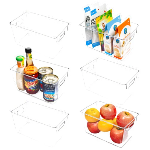 Vtopmart Clear Plastic Storage Bins, 6 PCS Pantry Organizer Bins with Handle for Refrigerator, Fridge, Cabinet, Kitchen, Countertops, Cupboard, Freezer Organization,Medium