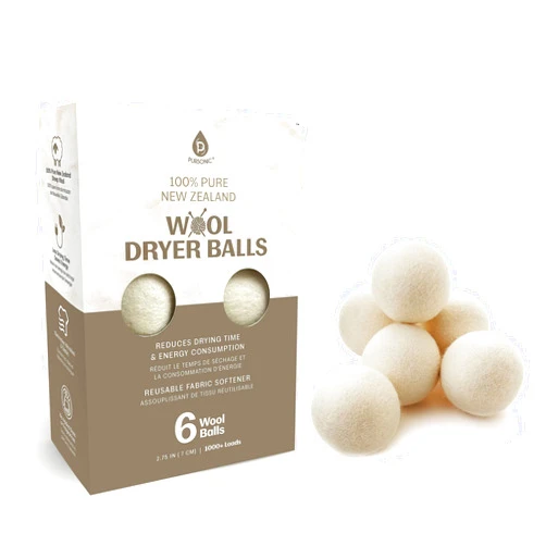 Pursonic Laundry Wool Dryer Balls – Reusable Dryer Balls Made from 100% Pure New Zealand Wool – Natural Fabric Softener Balls - Saves Drying Time/Energy Consumption (Pack of 6)