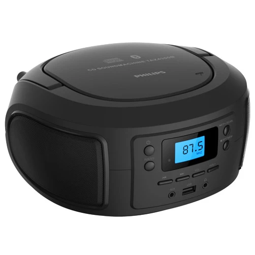 Philips CD Player Portable with Bluetooth, Crystal Clear Sound Top Loading CD Boombox with FM Radio, USB Port & Aux Input, Compact & Lightweight Design,R/CD-RW/MP3 Compatible (Black)