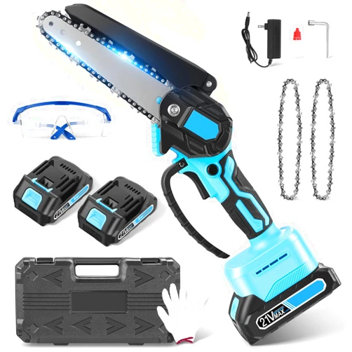 Xilpo Mini Chainsaw Cordless, 6 Inch Handheld Electric Power Chain Saw With 2 Batteries Portable Eletric Chainsaw for Dad Husband Tree Branches Wood Cutting Courtyard Household and Garden