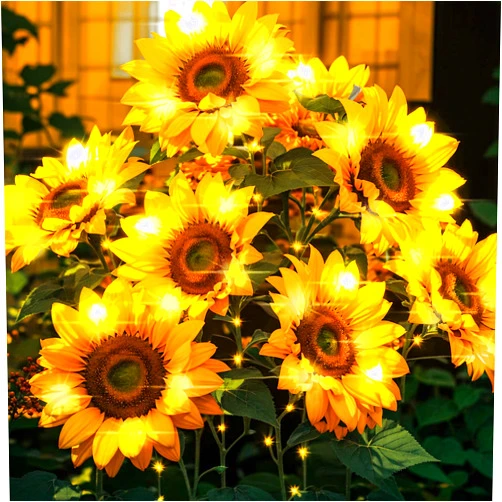 BOMIER Solar Garden Lights, 3 Pack Solar Flowers Outdoor Waterproof with 9 Sunflower Lights, Solar Lights for Outside Garden Decor, Outdoor Solar Lights for Yard Lights, Solar Flower Lights Backyard Decor