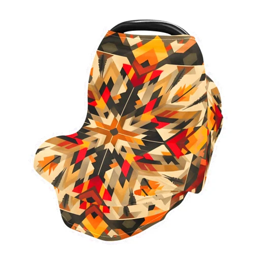 Jynexis Geometric Pattern Orange High Stretchy Car Seat Cover for Babies Multi Use Carseat Canopy Cover Nursing Cover for Breastfeeding Infant Stroller Cover for Girls Newborn Boys