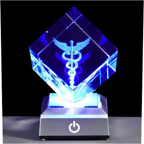 YWHL Crystal Doctor Gifts for Women Men, Doctors' Day Gifts for Doctors, White Coat Ceremony Gifts, 3D Caduceus Figurine with Colorful Light Base for Medical Students Medical Professionals