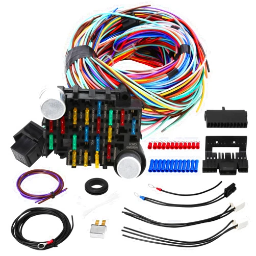 ROADGIVE 21 Circuit 17 Fuses Wiring Harness Kit, Universal Extra Long Automotive Wire Harness Compatible with GM Chevy Mopar Hotrods Ratrods Chrysler