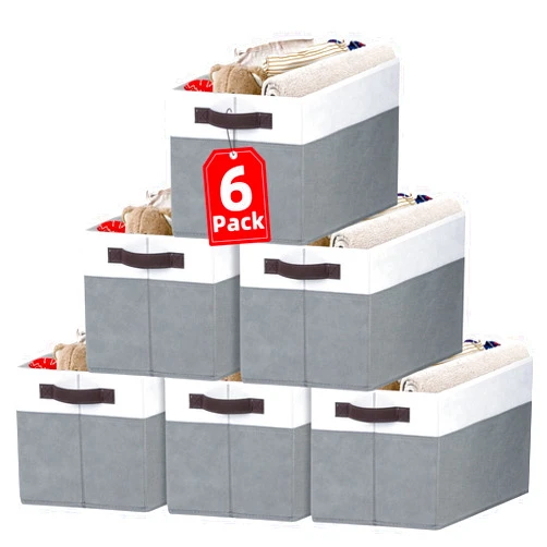Criusia Closet Organizers and Storage Baskets - 6 Pack Shelf Organizer Bins with Handles - Clothes Storage Bins for Bedroom Nursery Home Closet Organization - Blanket Toy Storage Organizer