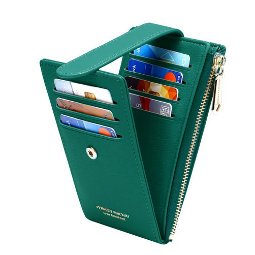 ZRTARY Slim Card Holder Wallets for Women RFID Bifold Card Case Money Organizer with Zipper Pocket