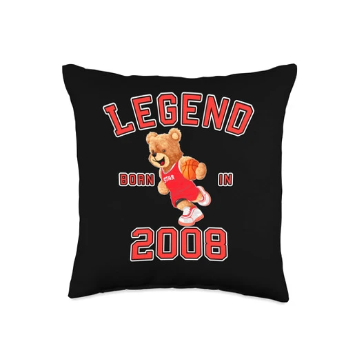Teddy Bär Basketball Legend Geburtstagsshirt 15th Birthday Kids Boy 2008 Teddy Bear Legend Basketball Throw Pillow, 16x16, Multicolor