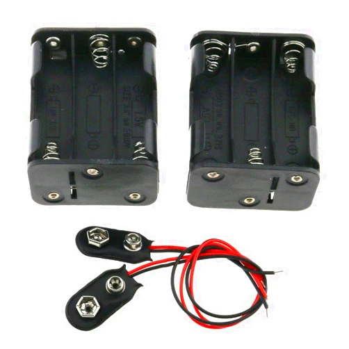 E-outstanding AA Battery Holder 2Set 6x1.5V AA Black Thicken Battery Holder Case Box with I Type Wired Battery Clip Standard Snap Connector