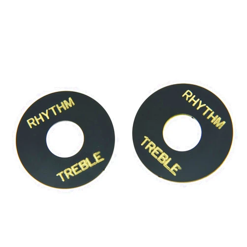 Dopro 2pcs Black with Gold Letter LP Guitar Toggle Switch Washer Plate Rhythm Treble Ring for Les Paul