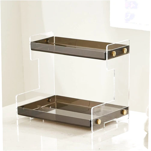 Hiendure Bathroom Organizer Countertop, 2-Tier Acrylic Bathroom Counter Organizer Makeup Organizer for Vanity Spice Rack Organizer, Brown