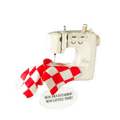 Midwest-CBK Creamy White Checkered Red Sewing Machine 2.5 Inch Resin Decorative Holiday Ornament