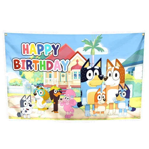 Generic Happy Birthday Banner Blue Dog Cartoon Backdrop for Birthday Party Decorations,Happy Birthday Banner Shoot Photo Backgrounds Props