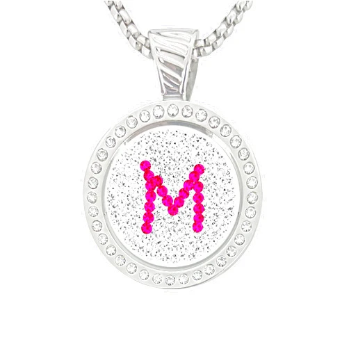 NAVIKA Pink Initial M Micro Pave Crystal Golf Ball Marker + Chameleon Magnetic Necklace with Austrian Crystals | Golfing Accessory | Gift for Women Golfers