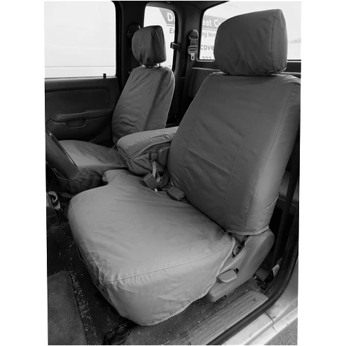 Durafit Seat Covers, Made to fit 2001-2004 Tacoma Front Seat Covers in Gray Endura 60/40 Split Seat with Integrated Opening Console, Adj. headrests, and Fold Console w/Lid