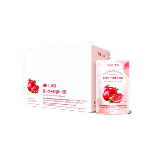 BB LAB Collagen Konjac Jelly, Pomegranate, (10 Packs/52.9 oz) - 5 Calories, Sugar-Free, Fish Collagen Peptide 1,000 mg, Low carb/Drinkable Zero Sugar Jelly Dessert, Dietary Fiber, Gluten-Free