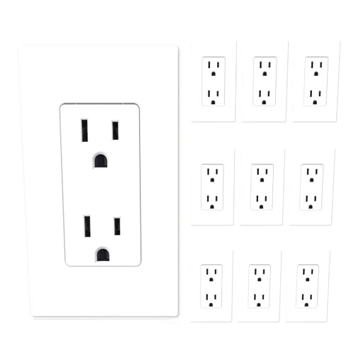 ELEGRP Matte White Standard Decorator Electrical Wall Receptacle Outlet, 15A 125V, 2 Pole 3 Wire, Non- Tamper Resistant, NEMA 5-15R, Self-Grounding, Wall Plate Included, UL Listed, 10 Pack