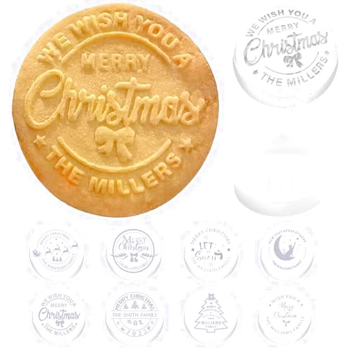 Generic 9 Pcs Personalized Christmas Cookie Stamp with Cutter, Cookie Stamps with Your Family's Surname, 3D Christmas Themed Cookie Stamps, Great Baking Gifts for Baking Beginners