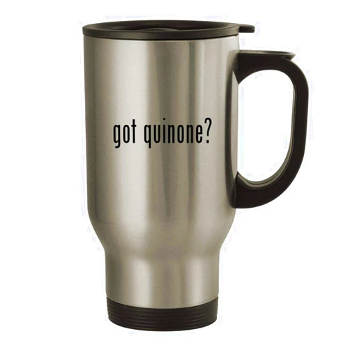 Knick Knack Gifts got quinone? - 14oz Stainless Steel Travel Coffee Mug, Silver