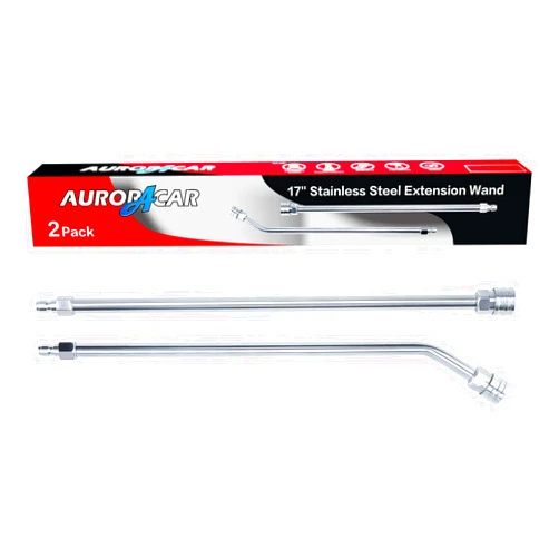AURORA CAR Pressure Washer Extension Wand, Power Washer Wand Extension, Stainless Steel Lance 1/4 Inch Quick Connect to M22, 17 Inch Extension Wand and 30 Degree Curved Angled Extension Wand, 2 Pack