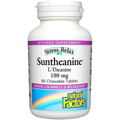 Natural Factors Stress-Relax Chewable Suntheanine L-Theanine 100 mg by Natural Factors, Non-Drowsy Stress Support for Mental Calmness and Relaxation, Tropical Fruit Flavor, 60 Tablets