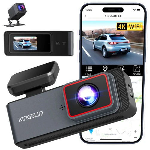 Tuyeho Kingslim E4 4K Dash Cam Front and Rear, Ultra HD Front 4K Rear 1080P Dual-Channel Real 4K Dash Camera for Cars, 1.5