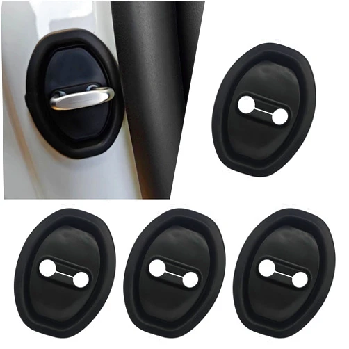 QZTYTY 4PCS Door Latch Lock Covers, Car Door Protector, Universal Silicone Protection Latches Covers, Car Exterior Accessories Silicone Silent Shock Absorption Lock Protector for Most Vehicles (Black)