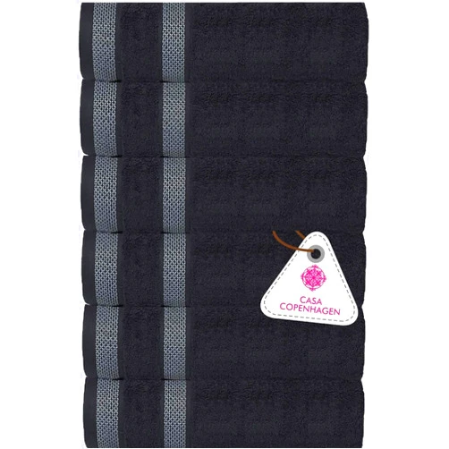 CASA COPENHAGEN Solitaire 6 Pieces Hand Towel Set - Pinstripe Grey, 600 GSM, Premium Cotton Luxury Hotel & Spa Quality.