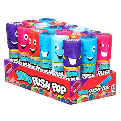 Push Pop Jumbo Individually Wrapped Bulk Lollipop Variety Party Pack - 18 Jumbo Lollipop Suckers in Assorted Fruity Flavors - Fun Candy for Birthdays and Celebrations