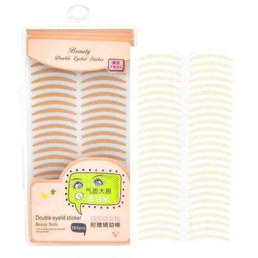 Pormasbenzer 384PCS Invisible Lace Double Eyelid Tapes, Self-adhensive Medical-use Fiber, One Side Sticky, Instantly Eyelid Lift Without Surgery, Perfect for Hooded, Droopy, Uneven, Mono-eyelids