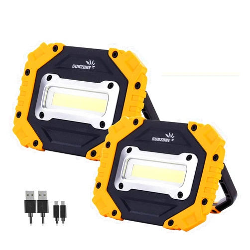Sunzone Rechargeable Work Light, Portable COB Flood Light with Magnetic Base Waterproof LED Job Site Lighting Flashlights for Camping Fishing Car Repair with Emergency SOS Mode (2 Pack)