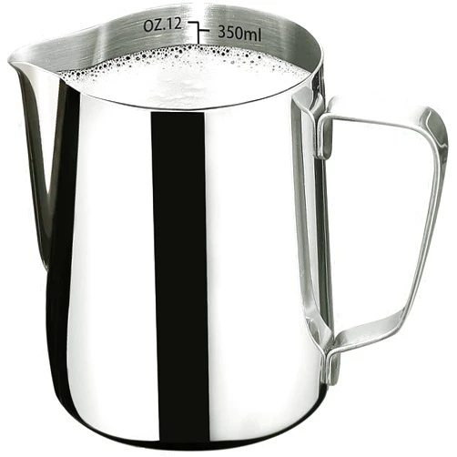 DEEMTON Milk Frothing Pitcher-Measurement on the Inside, Frothing pitcher, Coffee Pitcher Perfect for Espresso Machines, Stainless Steel Milk Frother Cup for Latte Art(12oz/350ml).