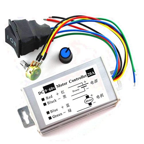 HJTOOK DC Motor Speed Controller 9-60V Forward/Reverse High Power PWM Control Switch Motor Speed Regulator DC 12V 24V 36V 48V 60V 20A 1200W