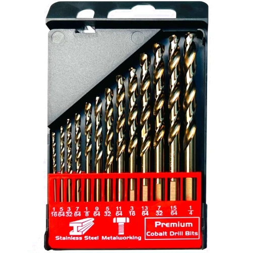 STROTON Cobalt Drill Bit Set (1/16-1/4 Inch, 13PCS), M35 High Speed Steel Twist Drill Bits for Stainless Steel, Hard Metal, Cast Iron, Plastic and Wood