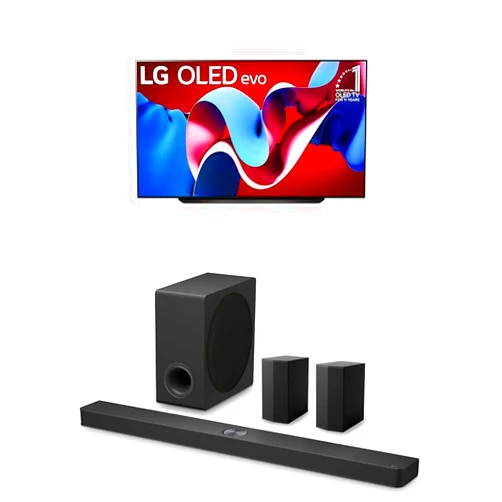 LG 97-Inch Class OLED evo G4 Series Smart TV 4K Processor Flat Screen with Magic Remote AI-Powered with Alexa (OLED97G4WUA, 2024) 7.1.3 ch. Sound Bar with Wireless Dolby Atmos and Rear Speakers