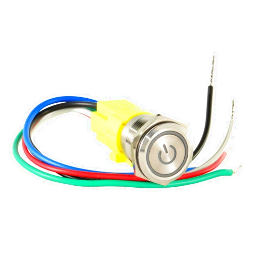JacobsParts Latching Maintained Pushbutton ON/OFF Power Switch Circular Metal Silver with Blue Power Symbol LED fits 5/8
