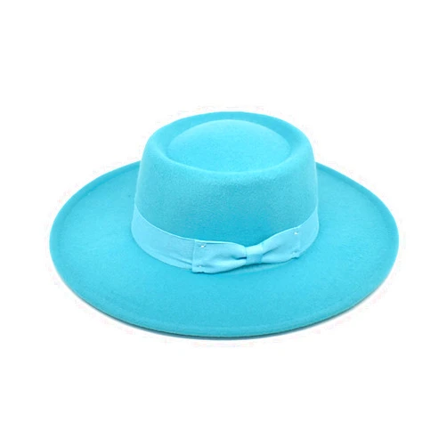 ASDFFG Classic Fedora Hat Unisex Fedora Hat Flat Top Pork Pie Hat Autumn and Winter Jazz Hat Fluorescent Green Winter Hat (Color : Blue, Size : 7 3/8)