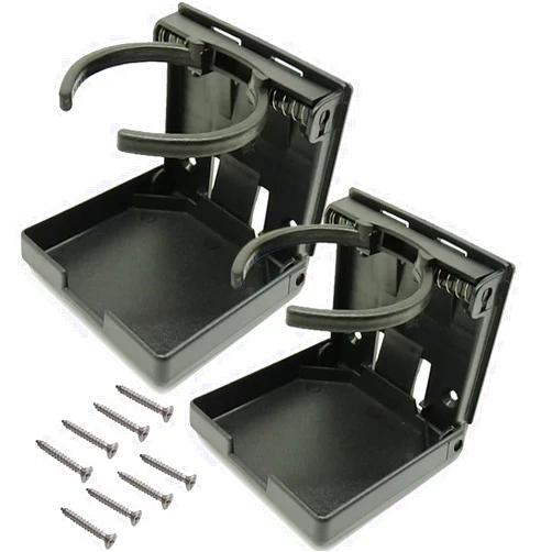 TIHOOD 2PCS Adjustable Folding Drink Holder with Screws/Adjustable Cup Holder for Marine/Boat/Caravan/Car (Black)