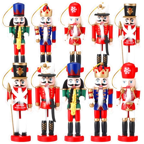 Jetec 10 Pcs Christmas Nutcracker Ornaments Wooden Nutcracker Hanging Decorations 5 Inch Tall Nutcracker Figures Nutcracker Christmas Decorations Nutcracker Soldiers (Music Style)