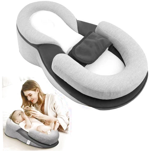 MKXPWMKS Baby Feeding Support Pillow, Baby Lounger Baby Reflux Wedge Breastfeeding Nursing Pillow for Reducing Spit-Up with Safety Strap, Gray