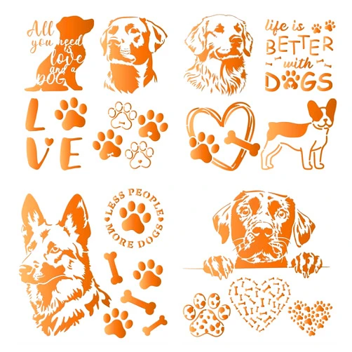 DOODLREAM 15 Patterns Dog Craft Stencil Templates 11.8 x 11.8 Inch Plastic Reusable Dog Paw Stencils for Painting on Wood Wall Floor Fabric Furniture, DIY Home Decor Craft Stencil for Dog Lover
